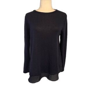 Ann Taylor Loft Navy Blue Polka Dot Long Sleeve Crew Neck Sweater Top Medium P